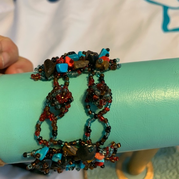 Beautiful beaded bracelet. Coral and blue. - Picture 3 of 3